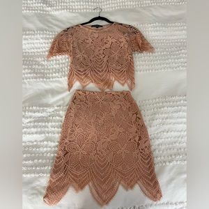 For Love and Lemons Matching Skirt/Top Set in Blush Lace